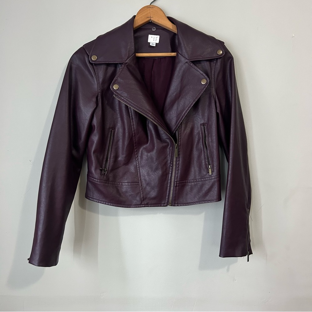 A New Day Burgundy Faux Leather Motorcycle Jacket